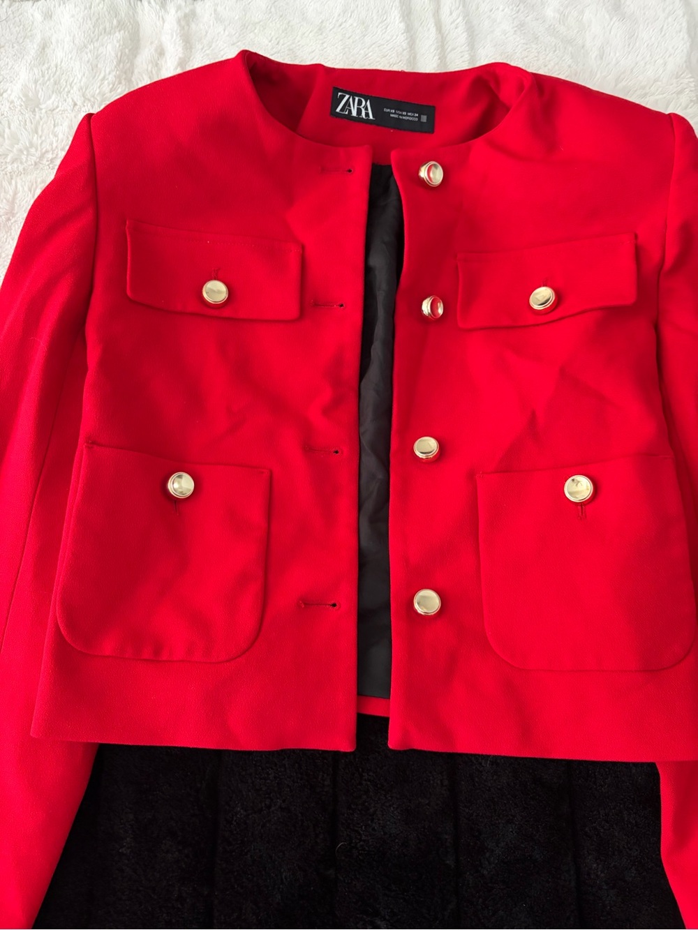 Zara Bright Red Cropped Jacket with Gold Buttons
